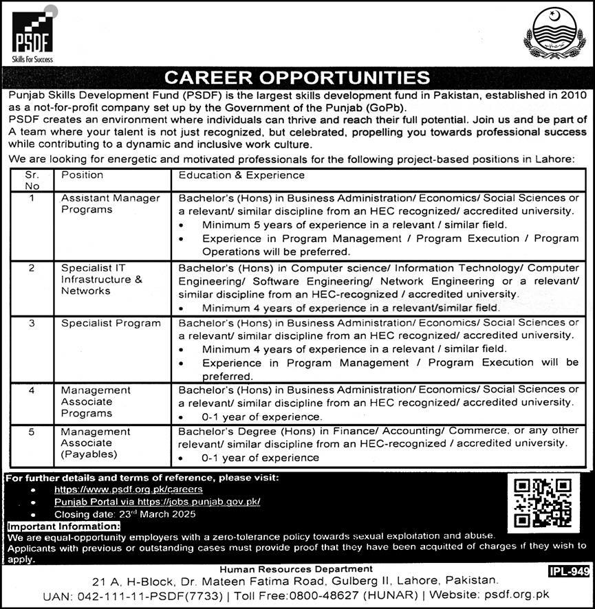 Punjab Skills Development Fund (PSDF) Jobs 2025 Advertisement